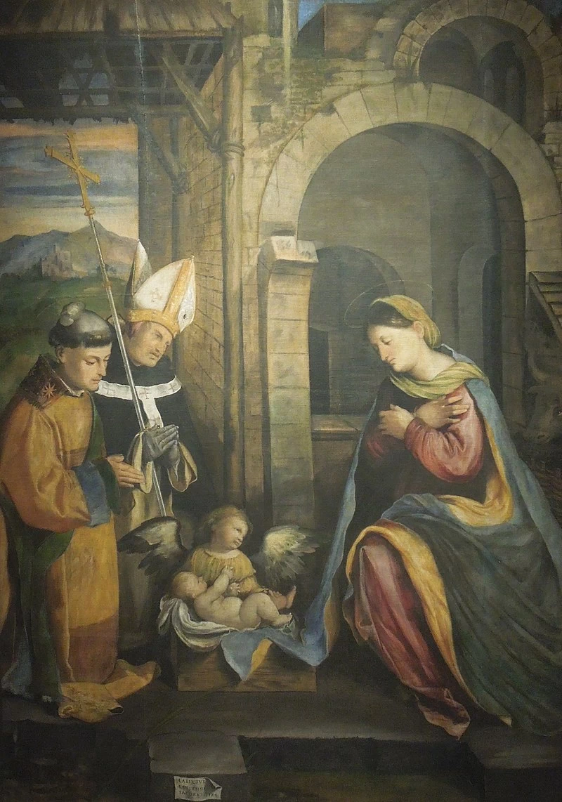Adorazione del Bambino con la Madonna, un angelo, Santo Stefano e Sant'Antonino - Musei Civici, Pinacoteca Tosio Martinengo, Brescia